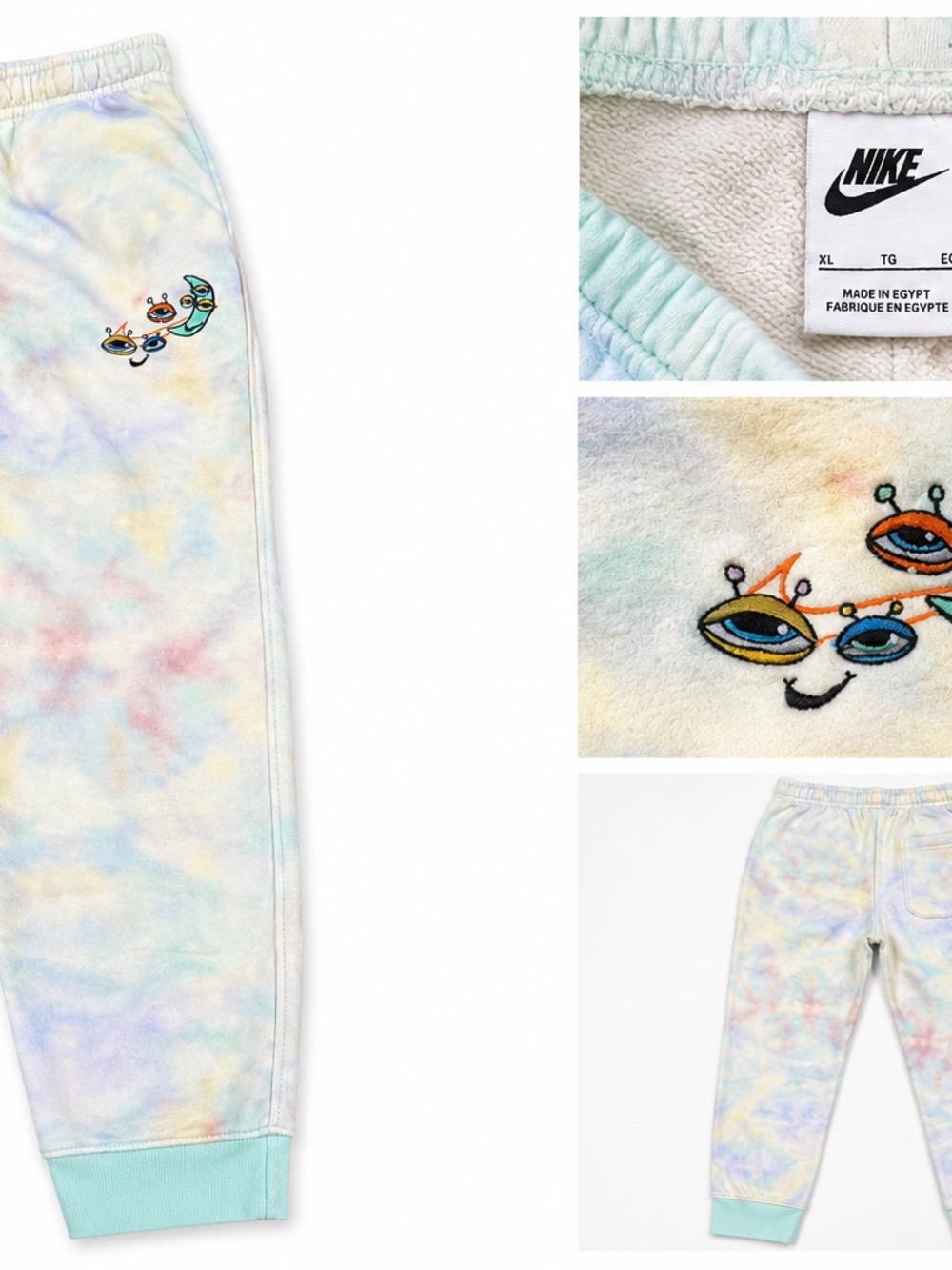 Men’s Pastel Tie-Dye Sweatpants with Alien Embroidery - Mint Cuffs